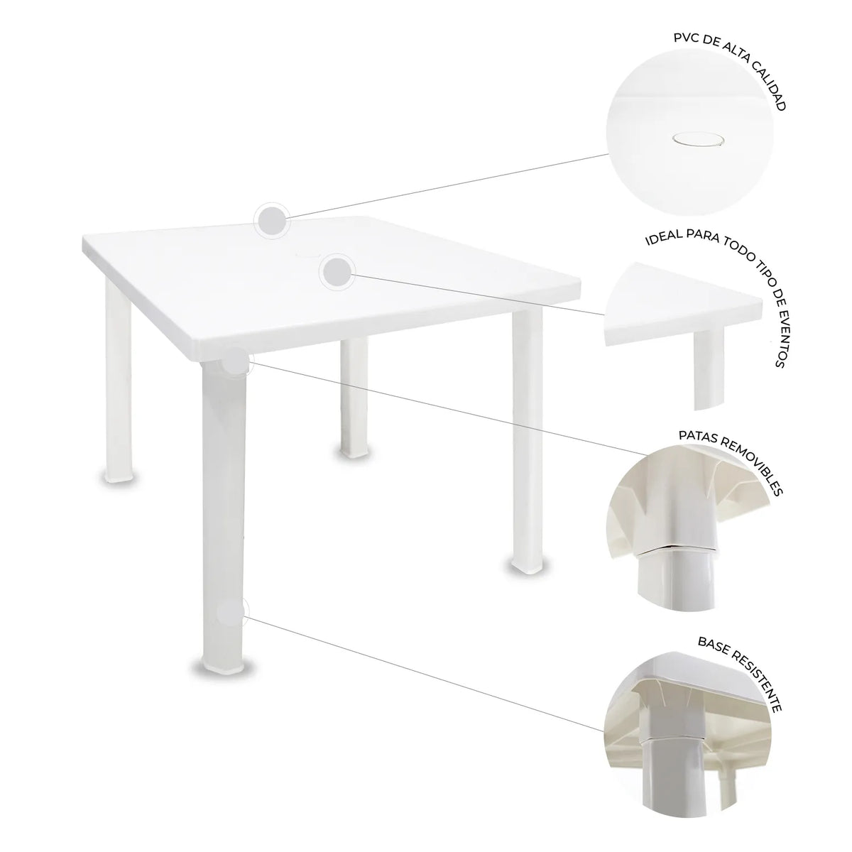 Mesa Desarmable JM 80x80 Plastico Blan
